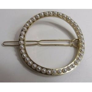 Faux Pearl Gold Tone Circle Hair Clip Barrette